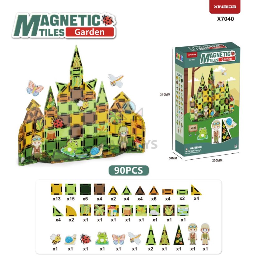 Magnetická stavebnica Garden Magnetic Tiles Mini – záhrada, 90 ks