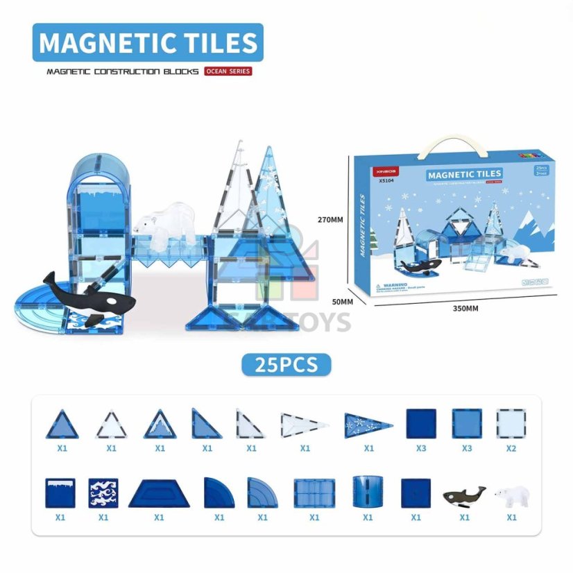 Magnetická stavebnice Ocean  sada 25ks – Magnetic Tiles