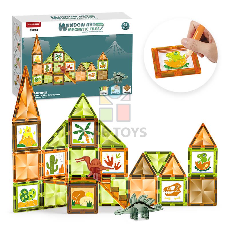 Magnetická stavebnica Window Art Dinosaurus 42ks - Magnetic Tiles
