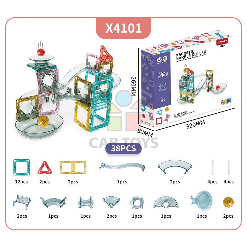 Magnetická stavebnice Marble Roller 38ks sada - Magnetic Tiles