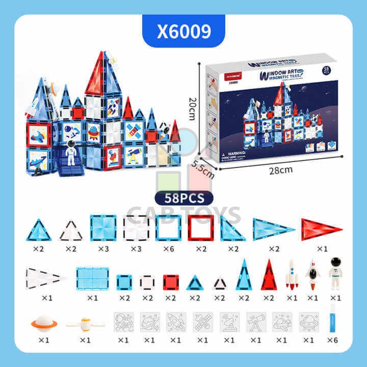 Magnetická stavebnice Window Art Space 58ks - Magnetic Tiles