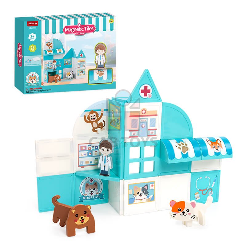 Magnetická stavebnice Pet Clinic Magnetic Tiles – veterinární klinika, 28 ks