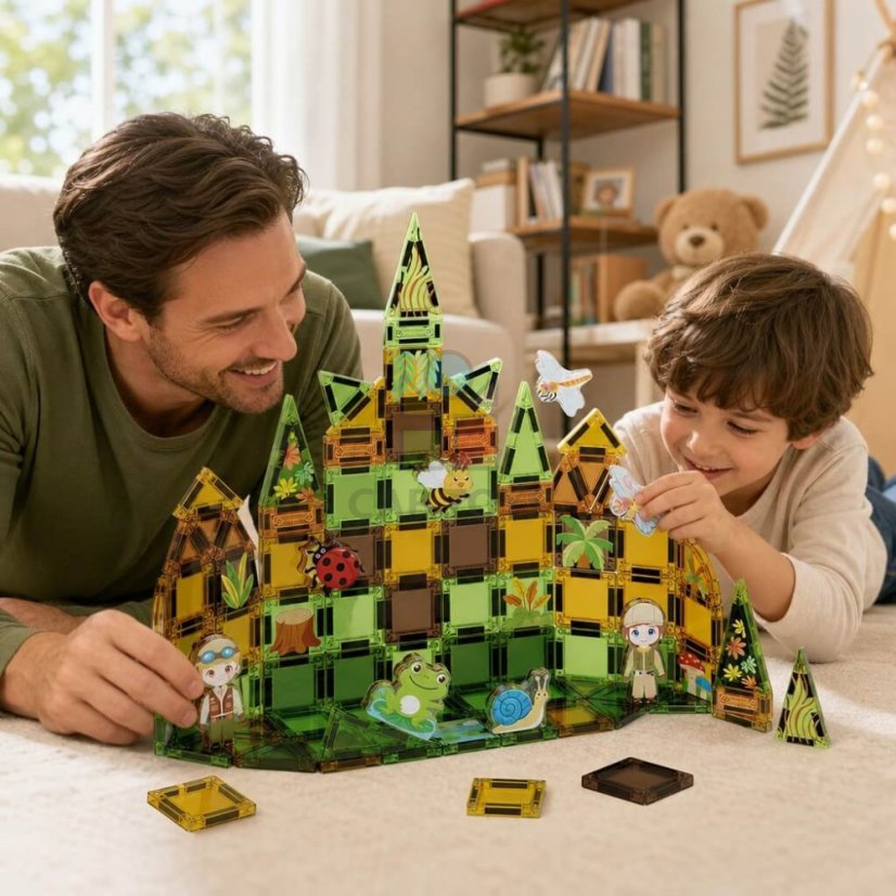 Magnetická stavebnica Garden Magnetic Tiles Mini – záhrada, 90 ks