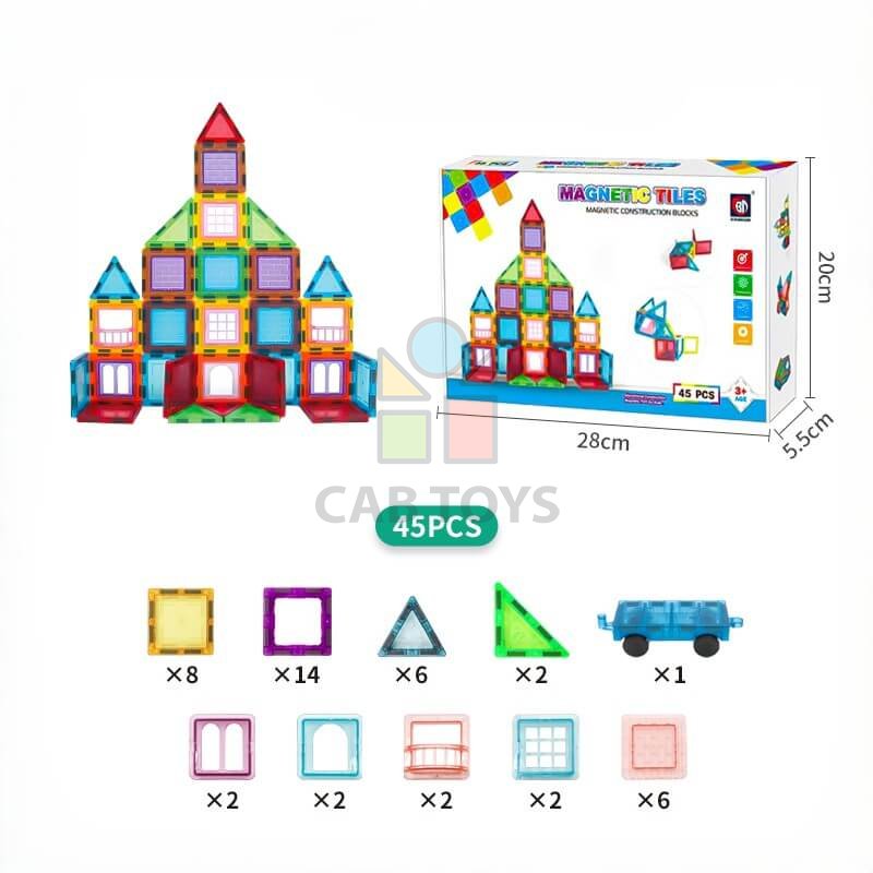 Magnetická stavebnice 45ks sada - Magnetic Tiles