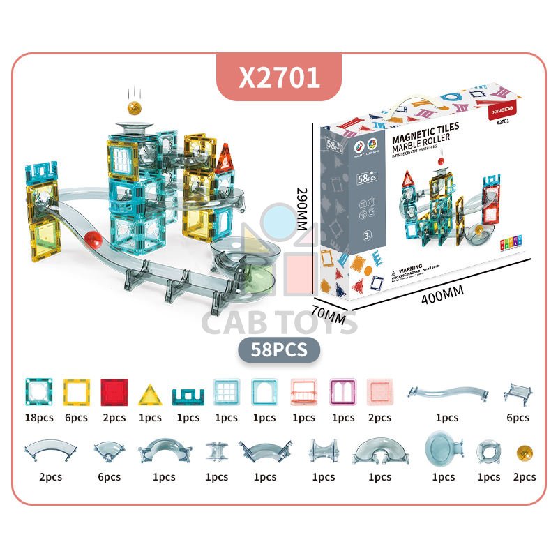 Magnetická stavebnica Marble Roller 58ks sada - Magnetic Tiles