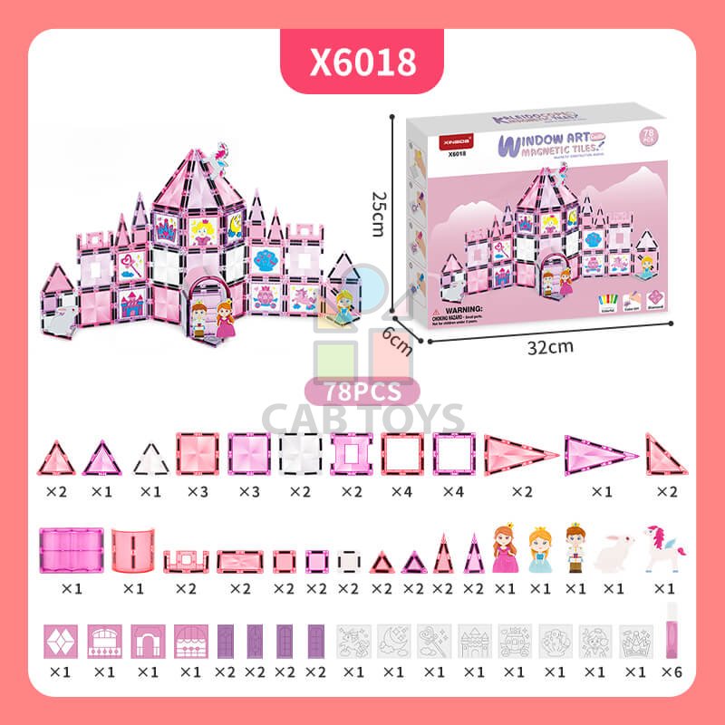 Magnetická stavebnica Window Art Castle 78ks - Magnetic Tiles
