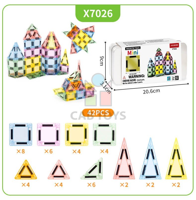 Magnetická stavebnice Magnetic Tiles Mini 42 ks v kovové dóze-KOPIE