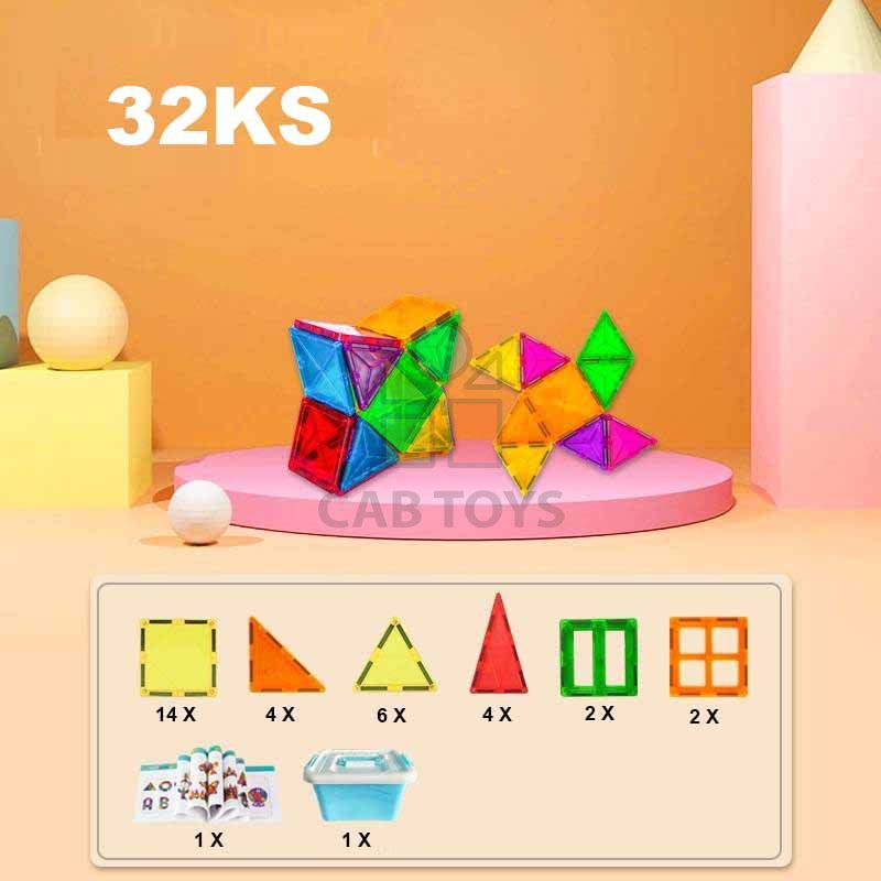 Magnetická stavebnica - 32ks + box