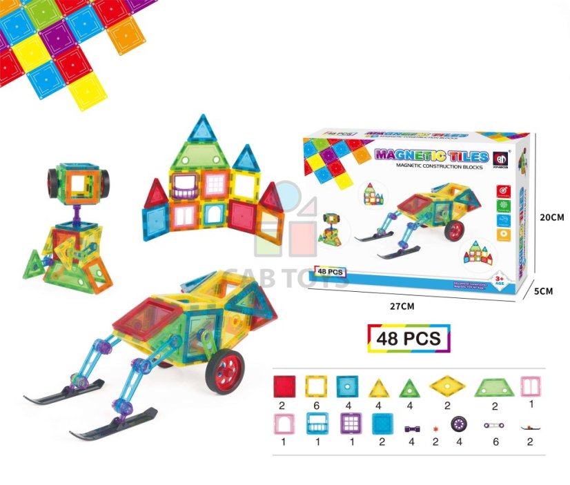 Magnetická stavebnice 48ks sada - Magnetic Tiles