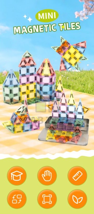 Magnetická stavebnice Magnetic Tiles Mini 42 ks v kovové dóze-KOPIE