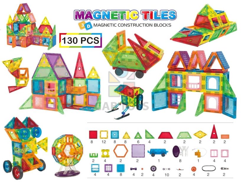 Magnetická stavebnica 130ks sada - Magnetic Tiles
