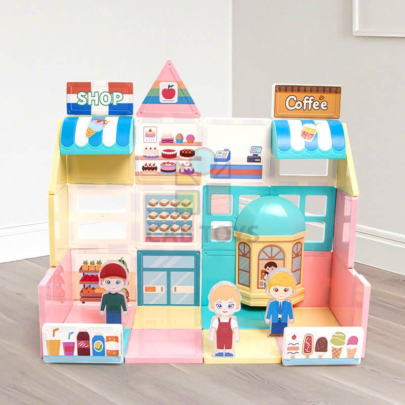 Magnetická stavebnice Store Magnetic Tiles – obchod a kavárna, 45 ks