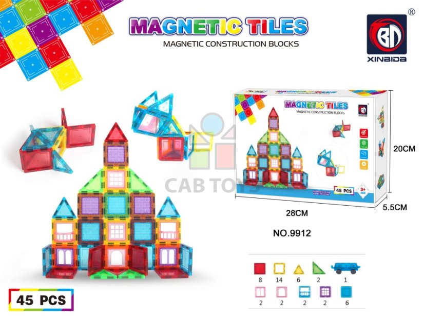 Magnetická stavebnice 45ks sada - Magnetic Tiles
