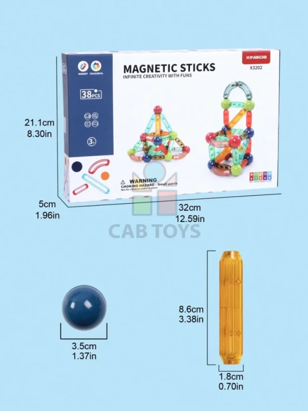 Magnetická stavebnice 38ks - Transparency Color  Magnetic Sticks