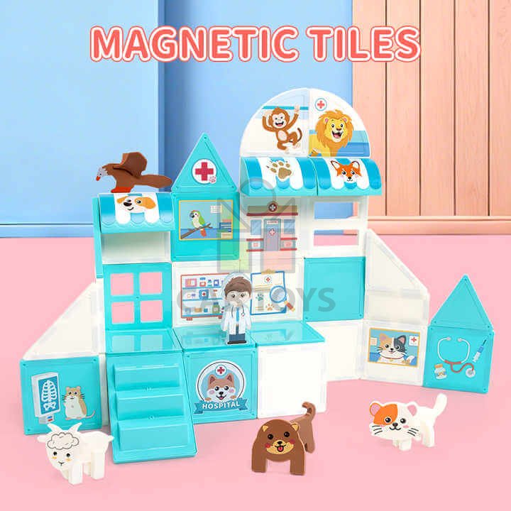 Magnetická stavebnice Pet Clinic Magnetic Tiles – veterinární klinika, 28 ks