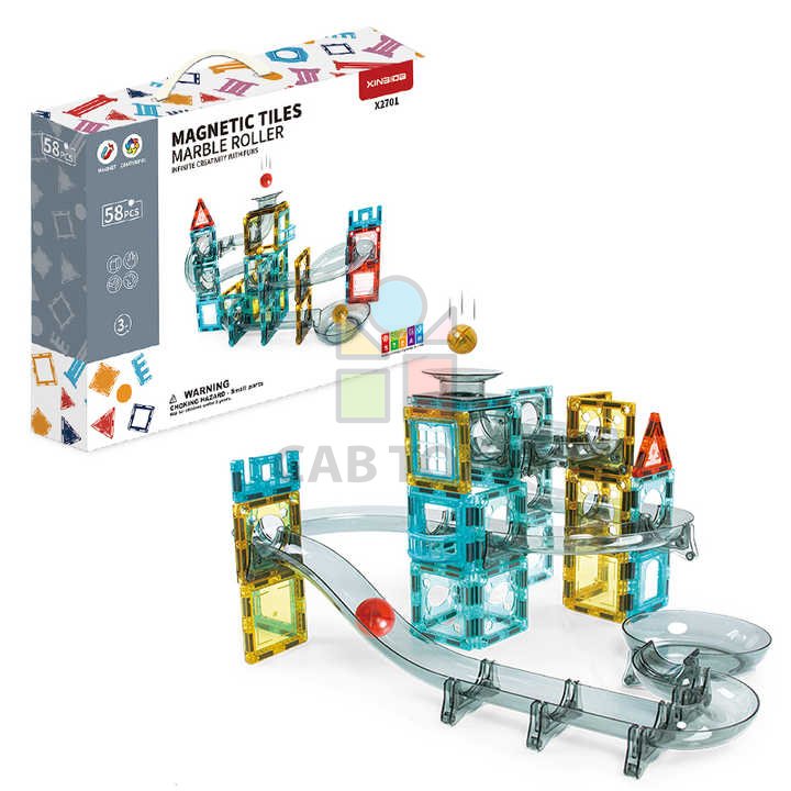 Magnetická stavebnice Marble Roller 58ks sada - Magnetic Tiles