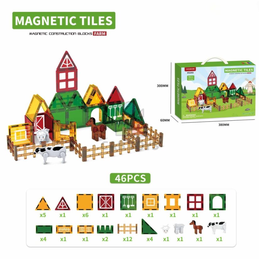Magnetická stavebnice Farm sada 46ks – Magnetic Tiles