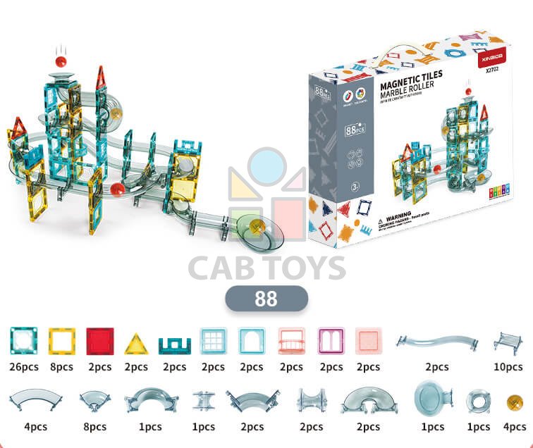 Magnetická stavebnice Marble Roller 88ks sada - Magnetic Tiles