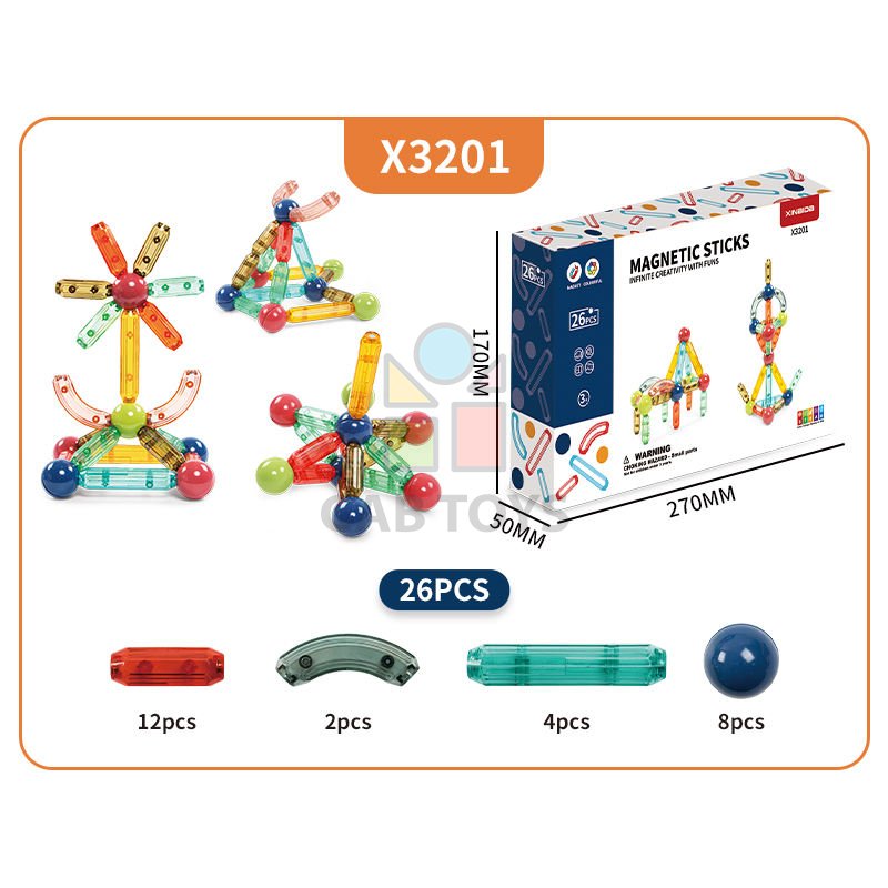 Magnetická stavebnice 26ks - Transparency Color  Magnetic Sticks