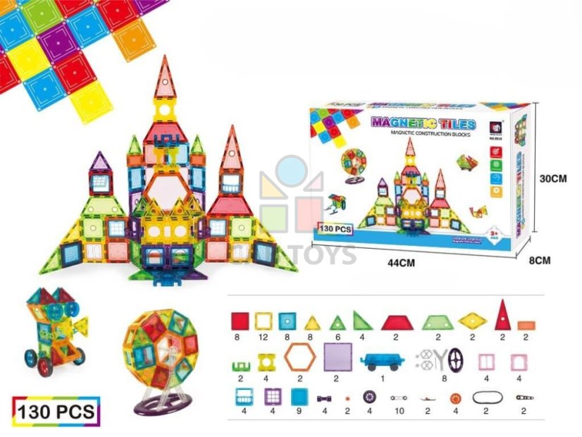 Magnetická stavebnice 130ks sada - Magnetic Tiles