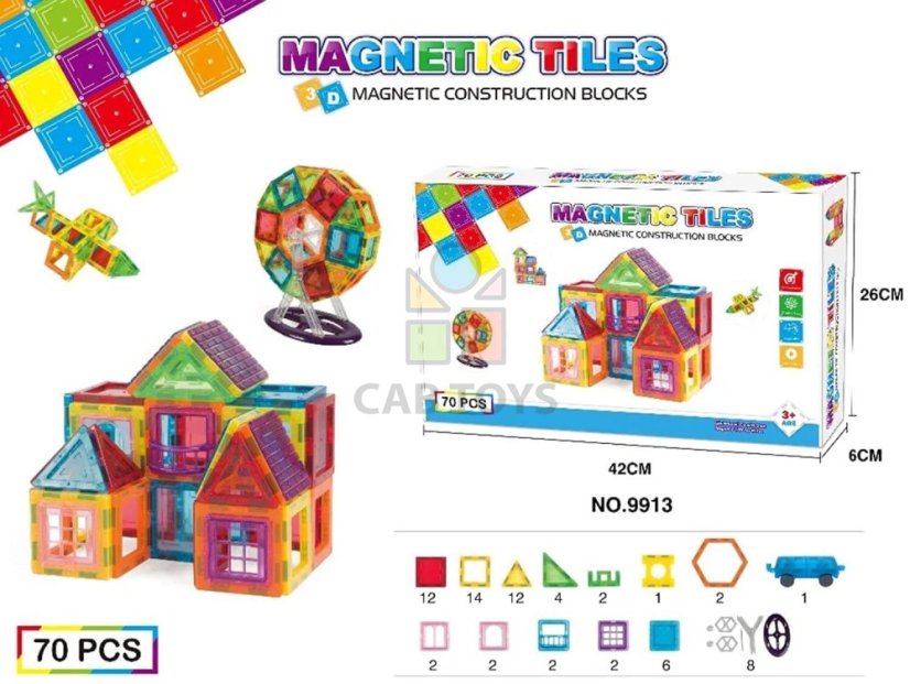 Magnetická stavebnica 70ks sada - Magnetic Tiles