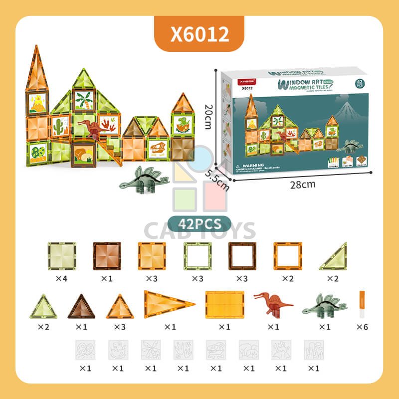 Magnetická stavebnice Window Art Dinosaurus 42ks – Magnetic Tiles