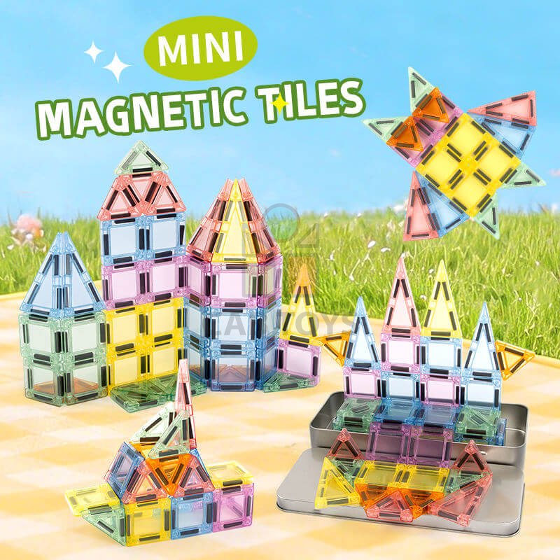 Magnetická stavebnice Magnetic Tiles Mini 42 ks v kovové dóze-KOPIE