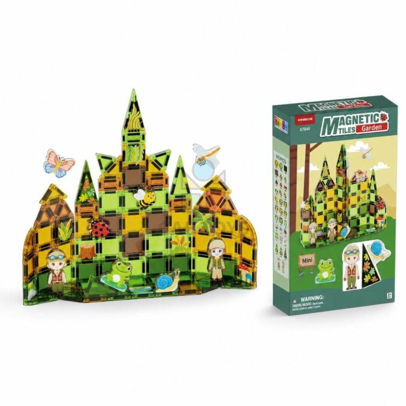 Magnetická stavebnica Garden Magnetic Tiles Mini – záhrada, 90 ks