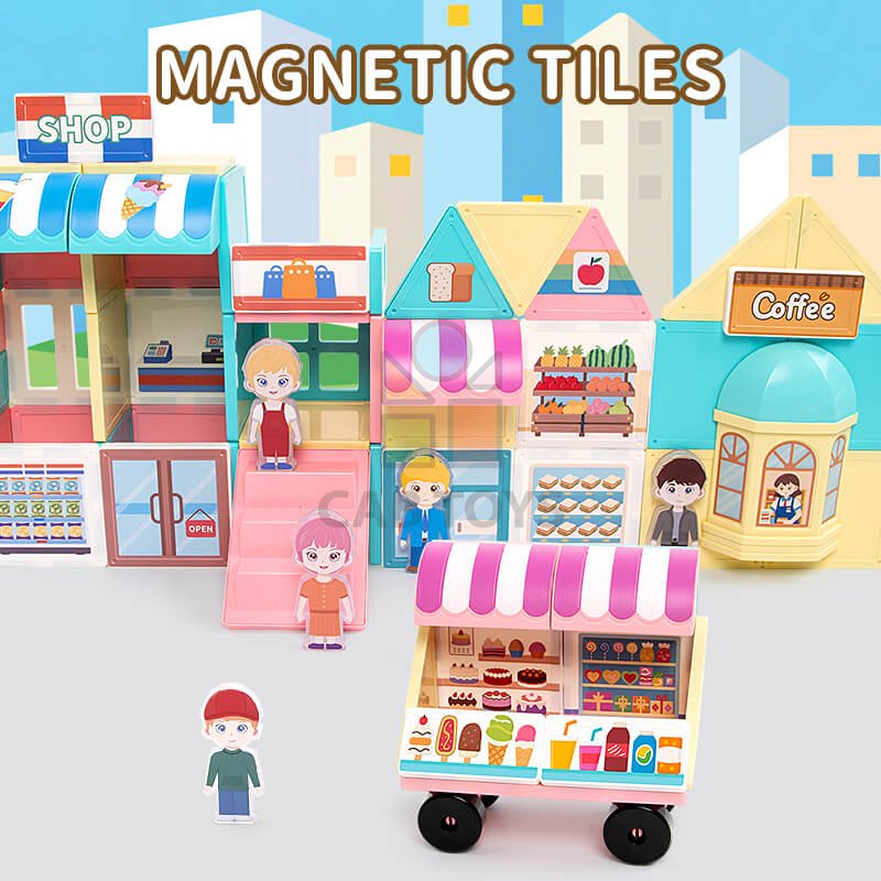 Magnetická stavebnice Store Magnetic Tiles – obchod a kavárna, 45 ks