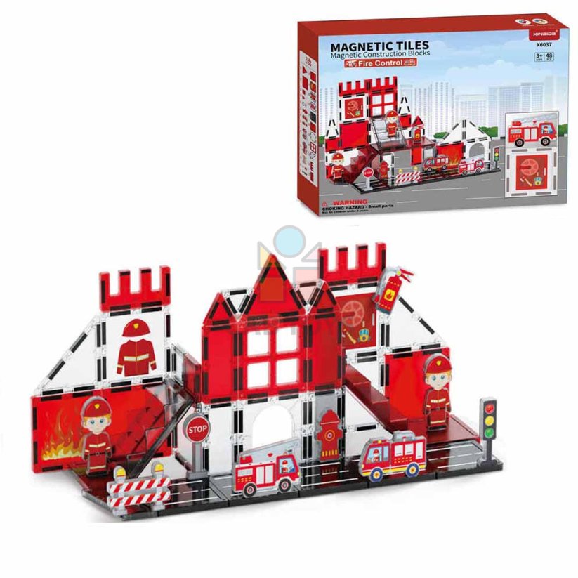 Magnetická stavebnica Fire Control 48ks - Magnetic Tiles