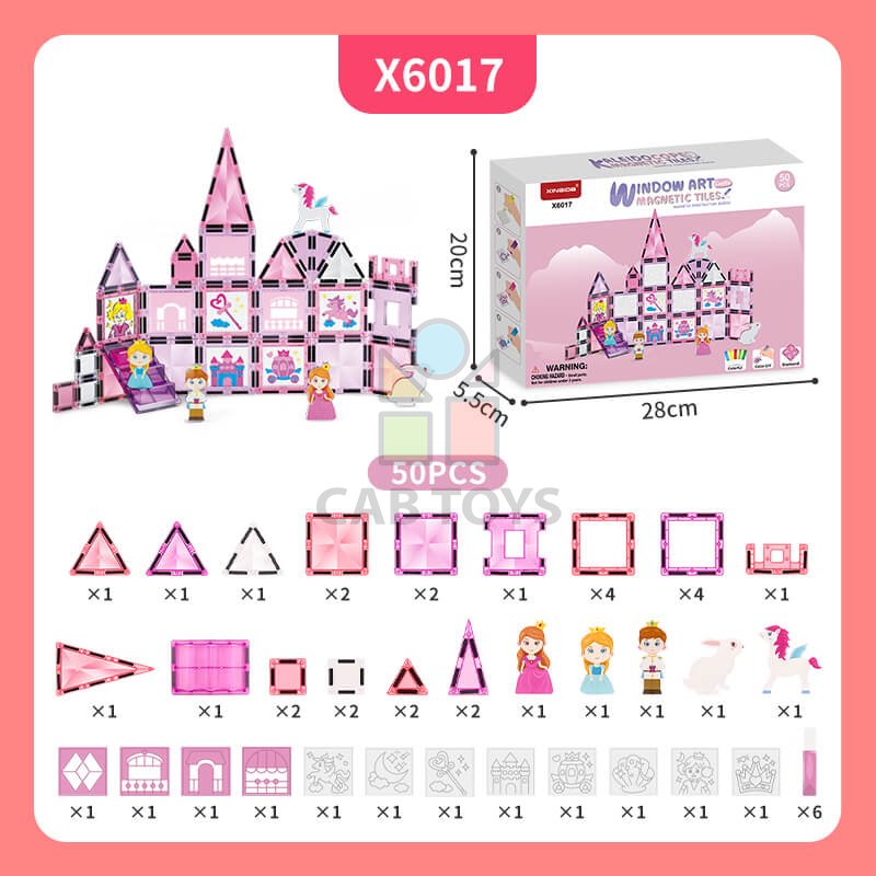 Magnetická stavebnica Window Art Castle 50ks - Magnetic Tiles
