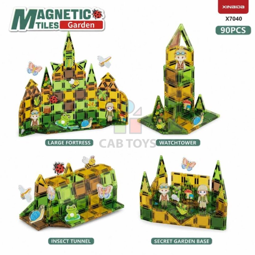 Magnetická stavebnica Garden Magnetic Tiles Mini – záhrada, 90 ks