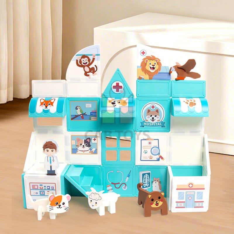 Magnetická stavebnice Pet Clinic Magnetic Tiles – veterinární klinika, 28 ks