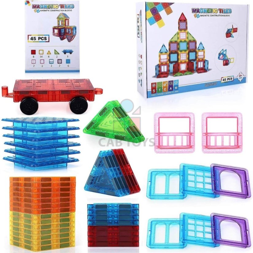 Magnetická stavebnice 45ks sada - Magnetic Tiles