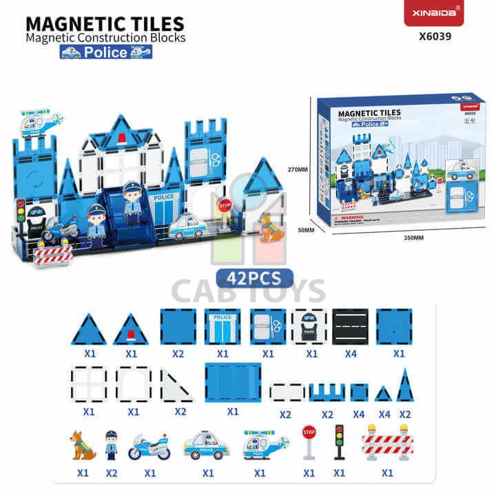 Magnetická stavebnica Police 42ks - Magnetic Tiles