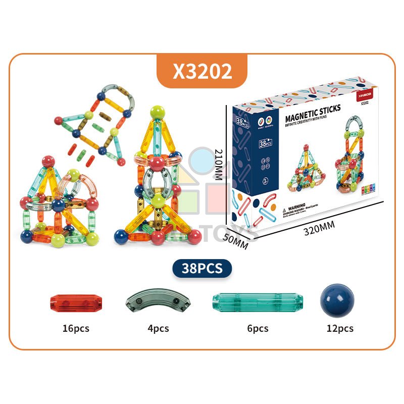 Magnetická stavebnice 38ks - Transparency Color  Magnetic Sticks