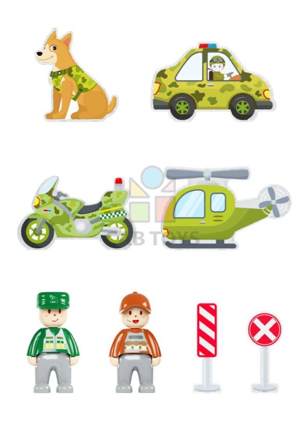 Magnetická stavebnice Military Camp Magnetic Tiles – vojenská základna, 56 ks