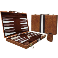Backgammon – klasická skládací společenská hra v prémiovém koženkovém pouzdře