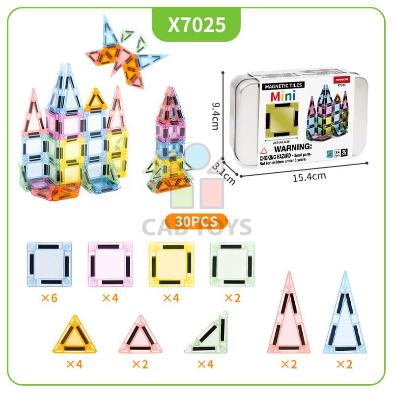 Magnetická stavebnice Magnetic Tiles Mini 30 ks v kovové dóze