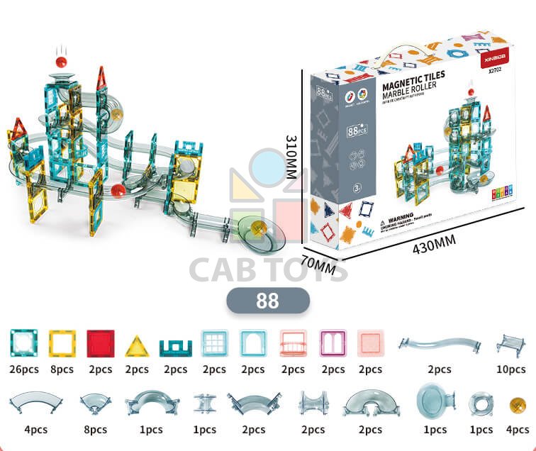 Magnetická stavebnica Marble Roller 88ks sada - Magnetic Tiles