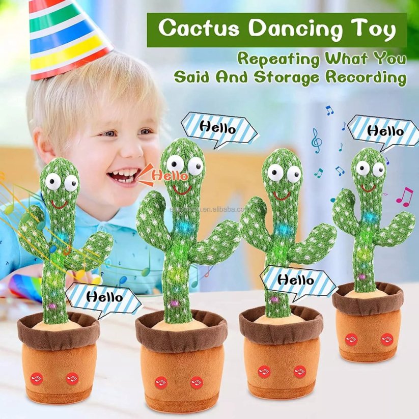 Tancujúci kaktus, spieva, opakuje a prehráva hudbu
