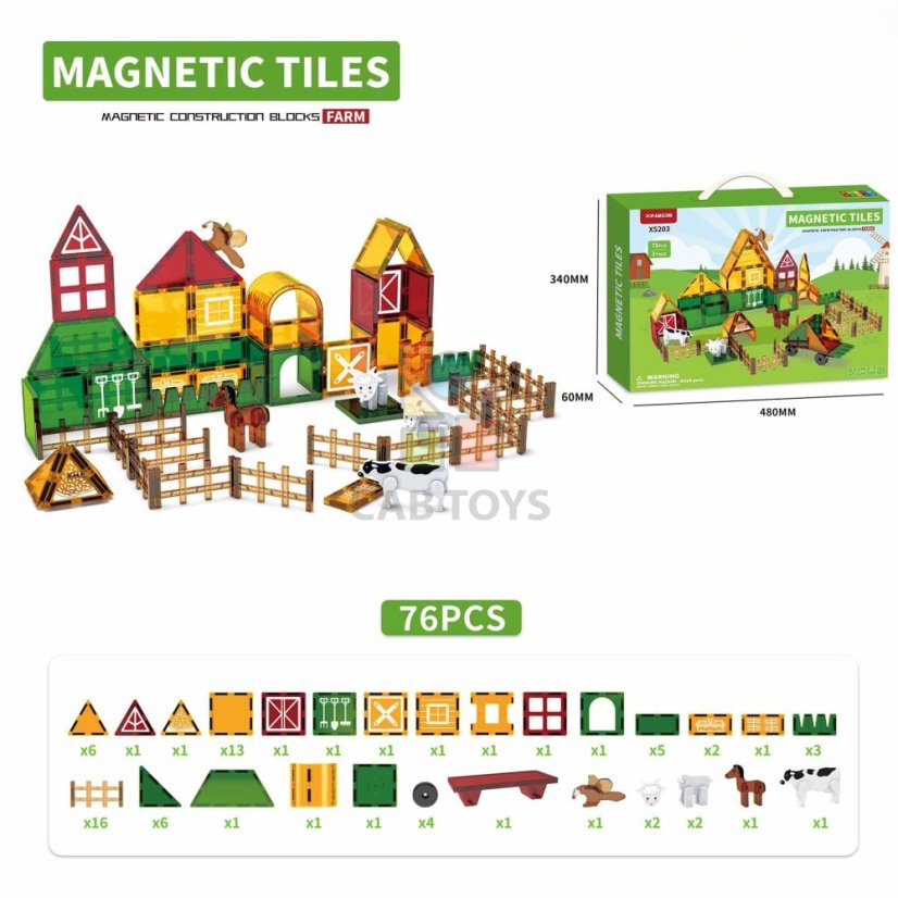 Magnetická stavebnice Farm sada 76ks – Magnetic Tiles