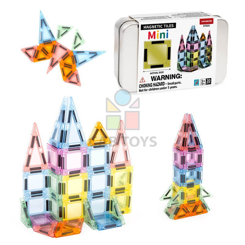 Magnetická stavebnice Magnetic Tiles Mini 30 ks v kovové dóze