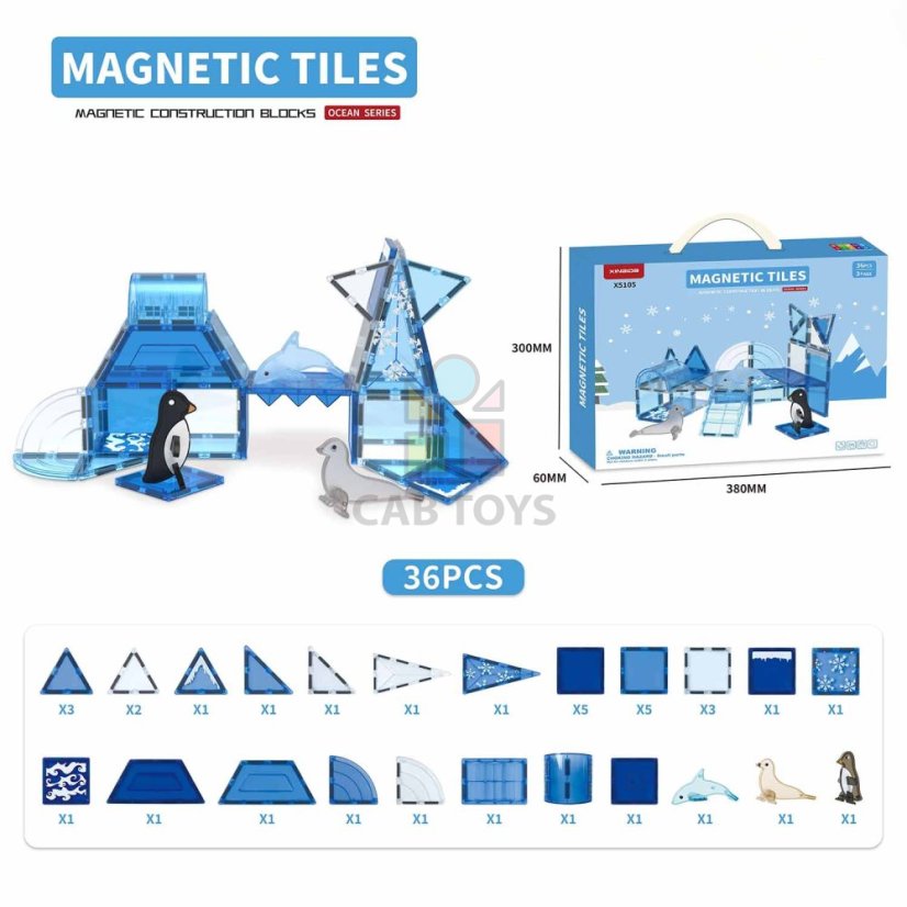 Magnetická stavebnice Ocean  sada 36ks – Magnetic Tiles