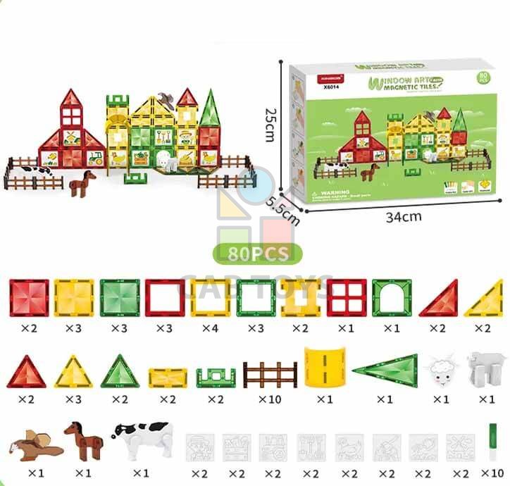 Magnetická stavebnice Window Art Farm 80ks – Magnetic Tiles