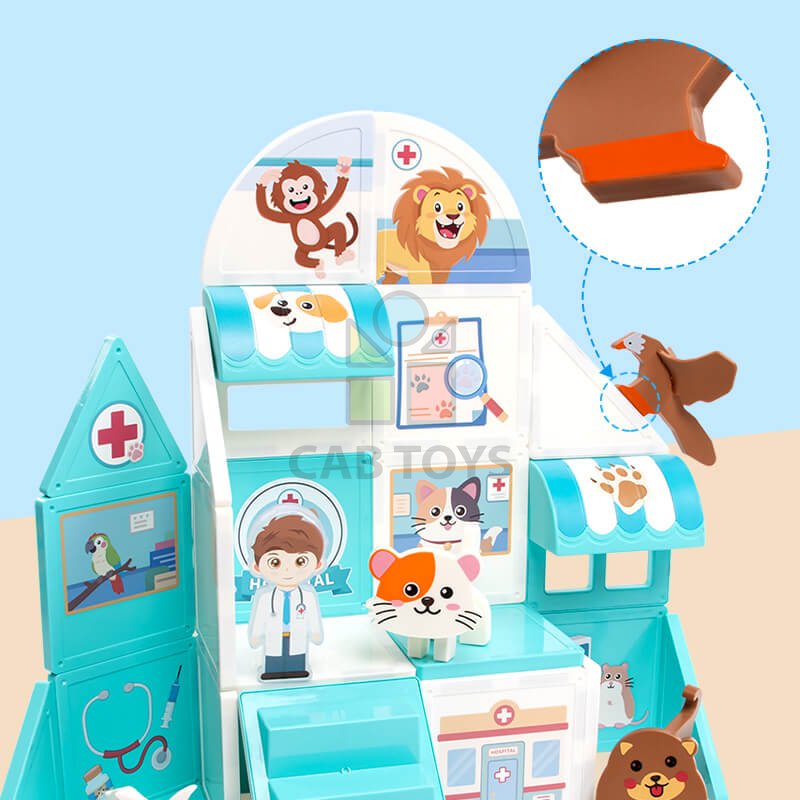Magnetická stavebnice Pet Clinic Magnetic Tiles – veterinární klinika, 28 ks