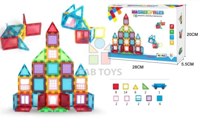 Magnetická stavebnice 45ks sada - Magnetic Tiles