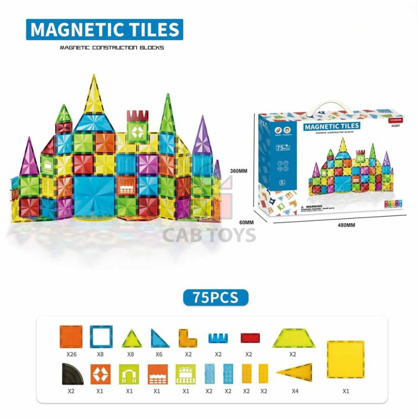 Magnetická stavebnice Diamond 75ks sada - Magnetic Tiles