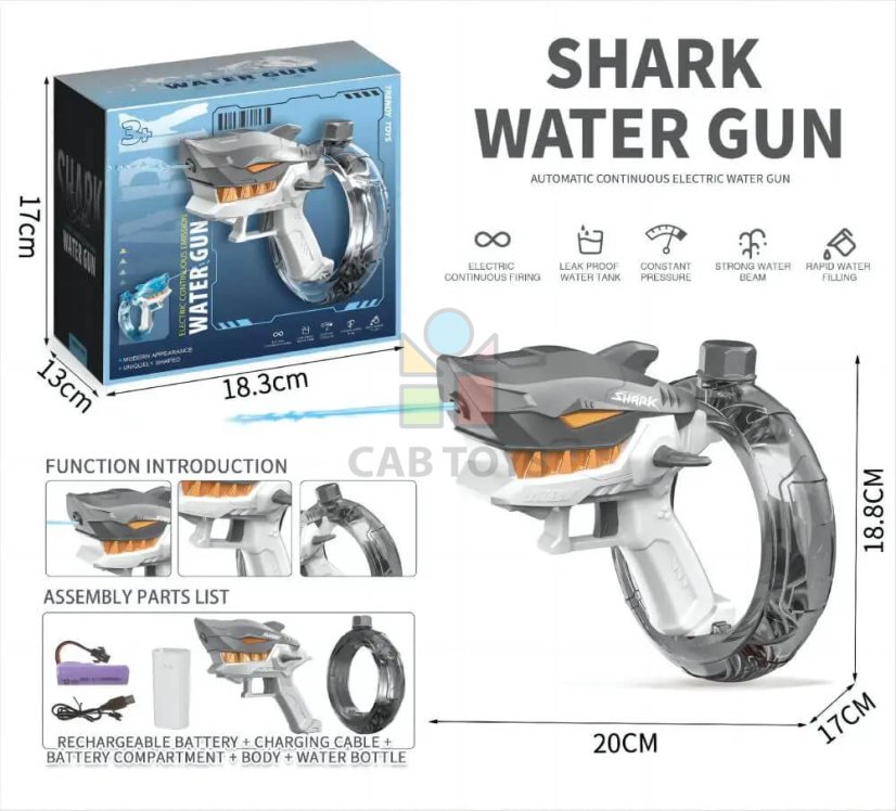 Elektrická vodní pistole Shark - šedá