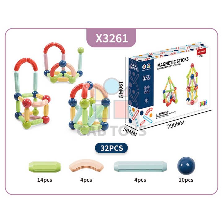 Magnetická stavebnice 32ks - Solid Color Magnetic Sticks